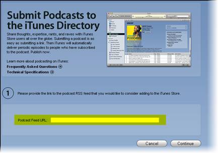 iTunes Podcast URL field illustration